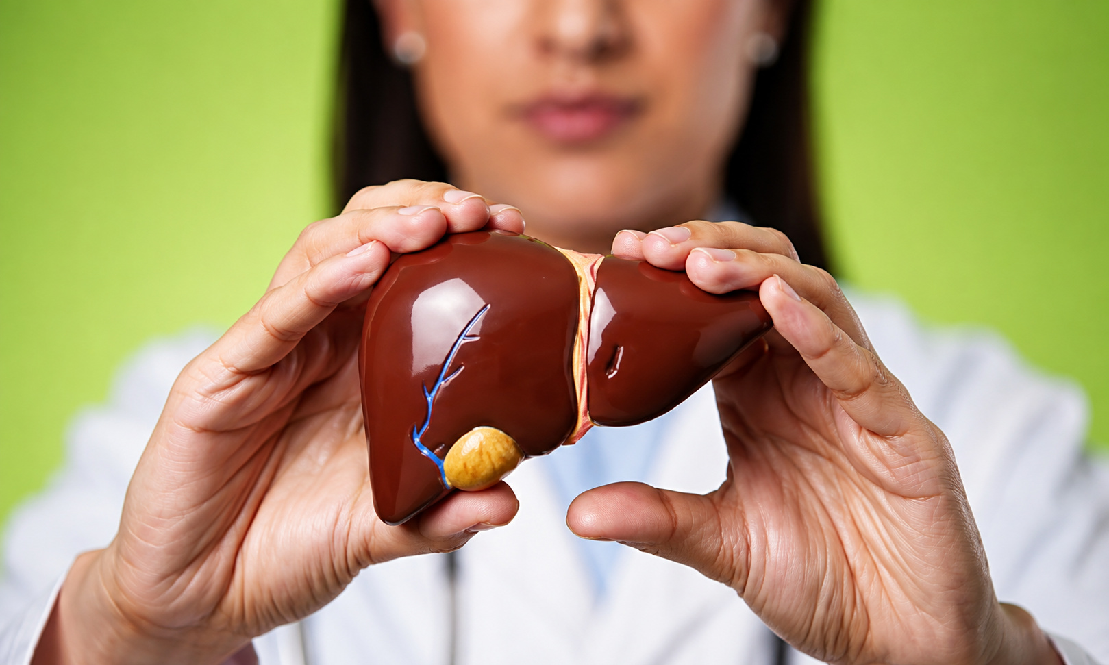 Doctor holding liver anatomical model
